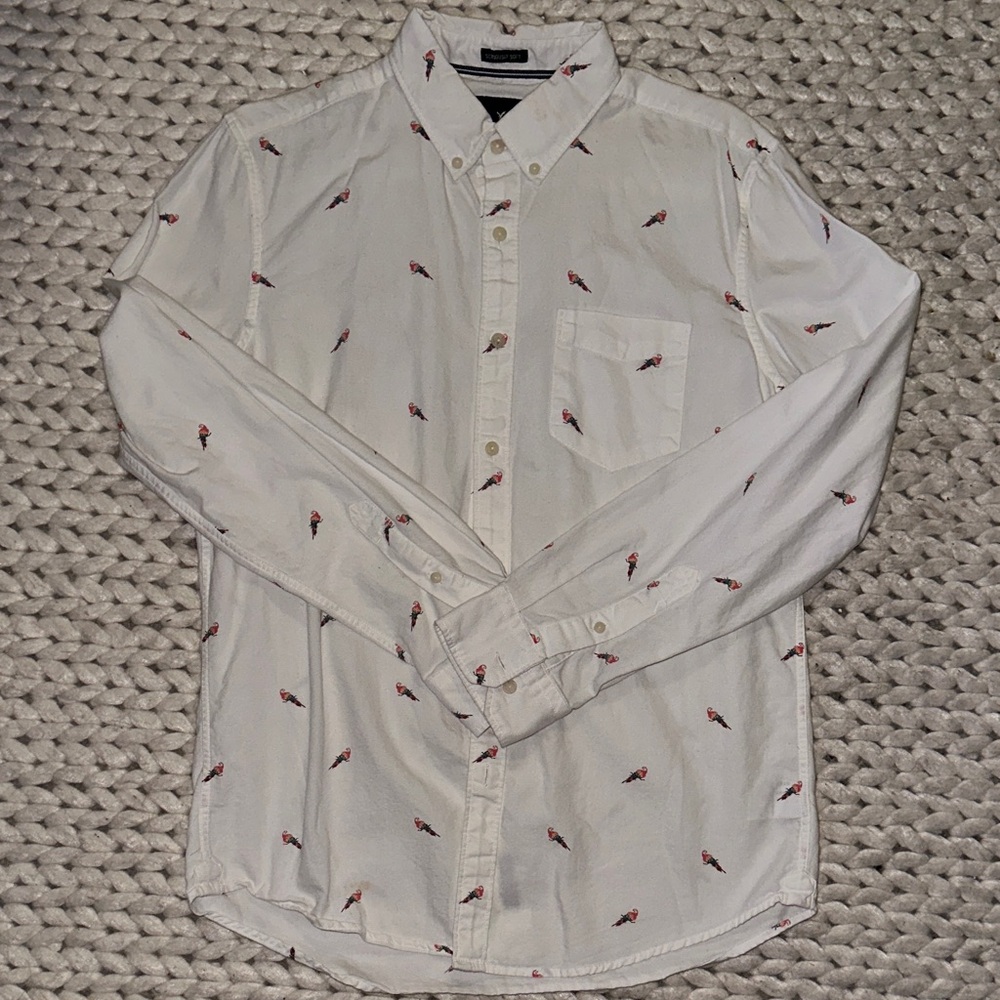 American Eagle Outfitters White and Red Patterned Men's Shirt